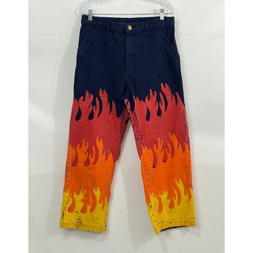 Big Bud Press Navy Pants with Red, Orange & Yellow Flame Print